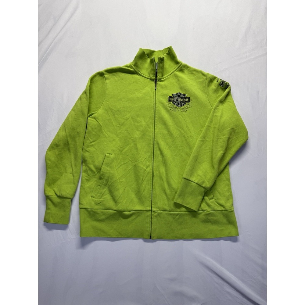 Harley-Davidson Women's Full Zip‎ Jacket XL Neon Green Sweater Embroidered Logo
